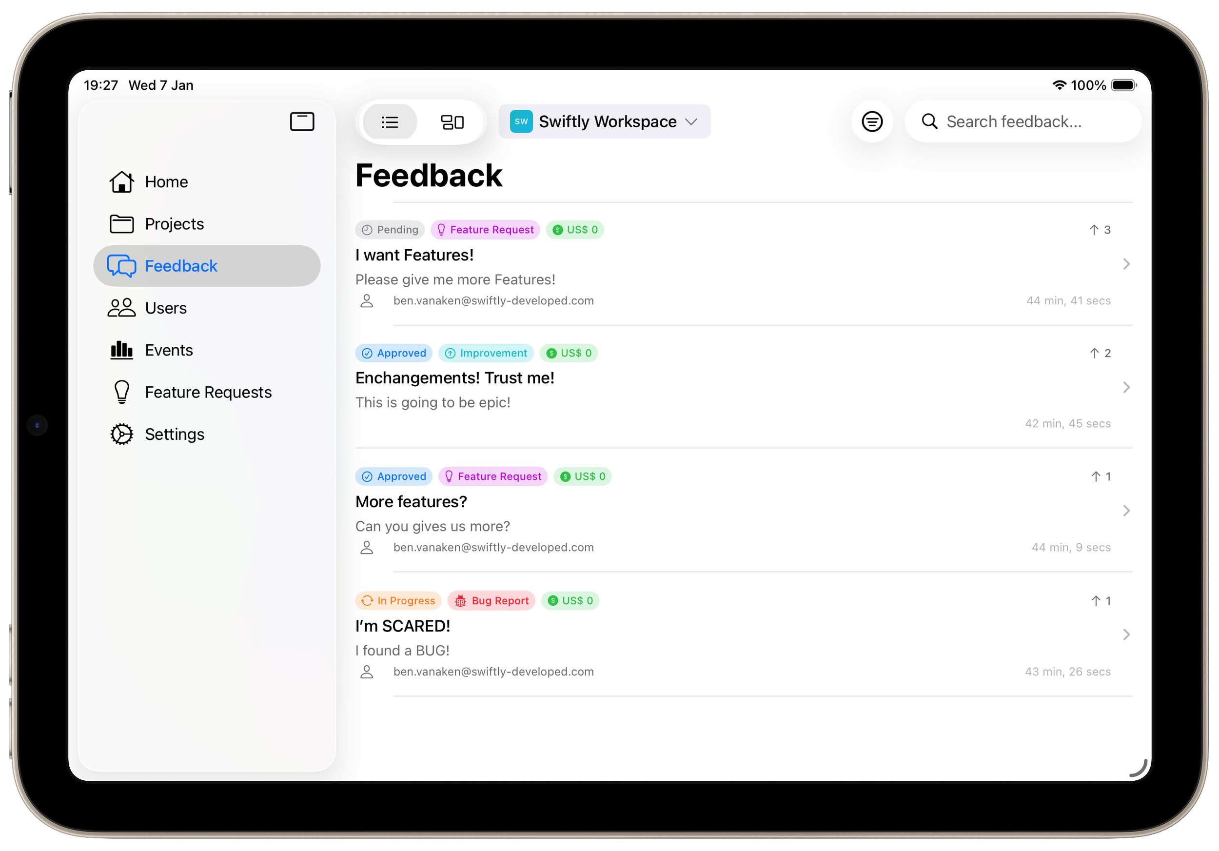 FeedbackKit on iPad